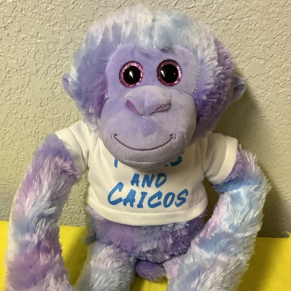 Purple & Blue Plush Hanging Monkey with Velcro Fasteners Turks & Caicos Islands